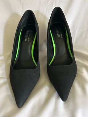 Call It Spring Black Pointed Pumps with Neon Green Insole